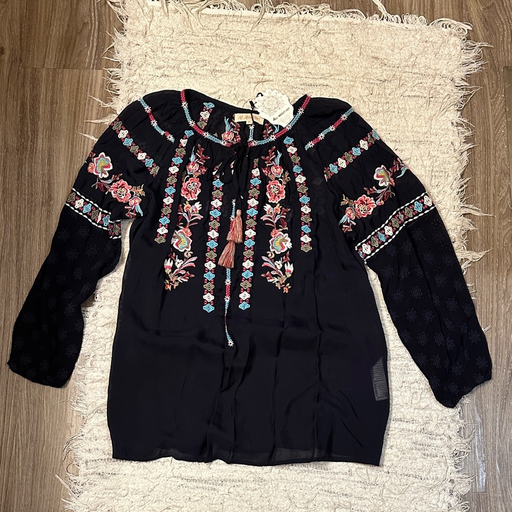 All About Her Embroidered Black Blouse